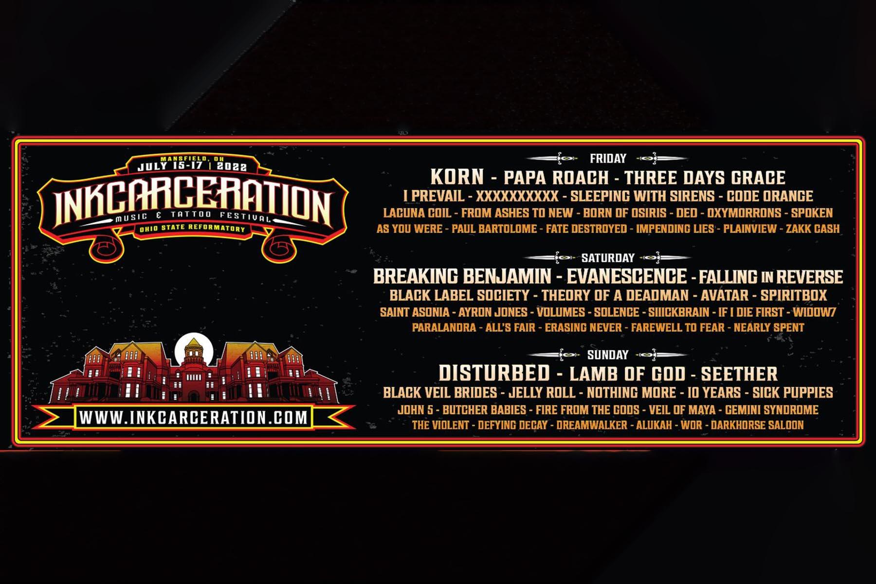 KORN, DISTURBED, BREAKING BENJAMIN And EVANESCENCE To Headline This Year's  INKCARCERATION MUSIC & TATTOO FESTIVAL